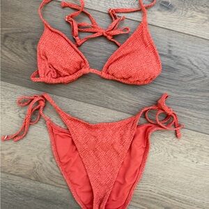 Textured High Leg Orange Bikini